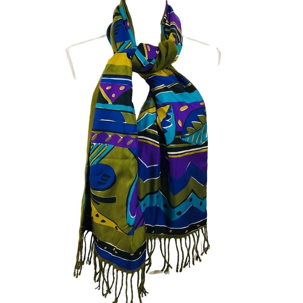 Double Sided Multicolored Colorful scarf satin shawl Wool Wrap Scarf Long - Picture 3 of 4